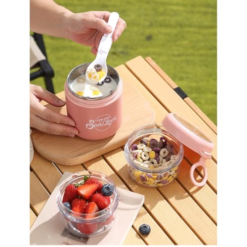 Image of 860ML Double Layer Lunch Container for Office & School, Insulated Food Jar with Snack Compartment, Leakproof Portable Bento Box, Round Lunch Box for Men Women Kids - Blue