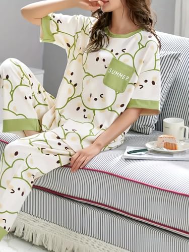 Image of Louis Luxe Womens Korean Night Dress || Full Pyjama Set || Korean Nightsuit || Women Nightwear ||Round Neck Full Sleeve Nightsuit || Loungewear || Everyday Nightdress (ND-02)