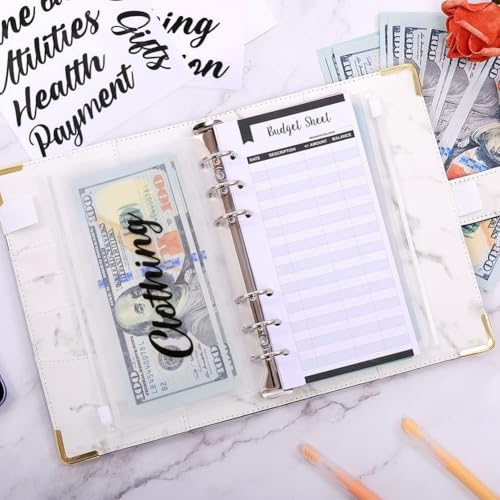 Image of SKYDUE Budget Binder, Money Saving Binder with Zipper Envelopes, Cash Envelopes and Expense Budget Sheets for Budgeting (Mabble)