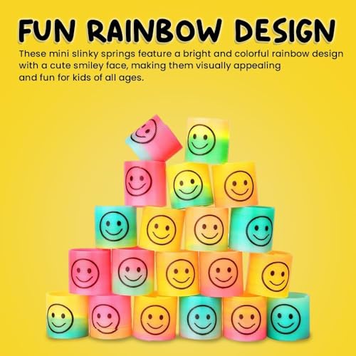 ASPIRE UK Rainbow Springs 24 Small Mini Slinky Smiley Face Rainbow Springs Fidget Party Bag Filler Gifts for Kids - Pinata Party Favour, Bulk Party Toys for Boys, Girls & Kids Party Supplies - Image 4