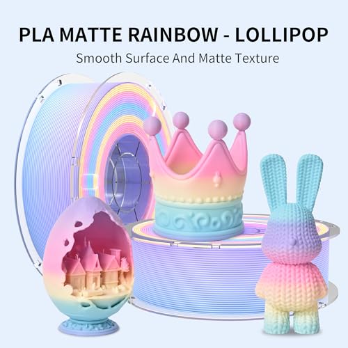 Image of RAMBERY Matte Rainbow 3D Printer Filament Matte PLA Filament Multi-Color Change 3D Printing Filament, 1.75mm 1kg(2.2lb), Lollipop Blue Purple Pink Yellow Green