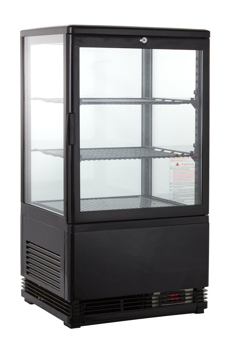 GastroHero Vetrina refrigerante da 58 litri, Vetrina a buffet +2 °C e +6 °C con LED I vetrina refrigerante Gastro nero I banco refrigerante con porta in vetro e convezione I chiudibile a chiave