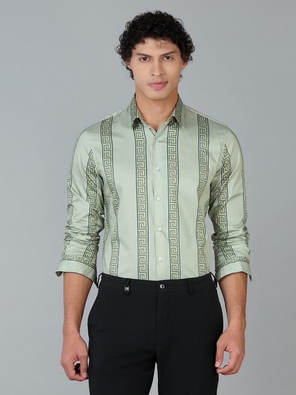 Image of Men's Printed Regular Fit Full Sleeves Cotton Formal Shirt