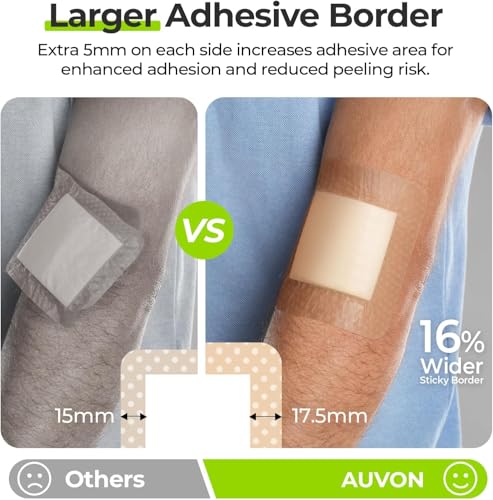 Image of AUVON Silicone Foam Dressing with Large Adhesive Border, 3 inch x 3 inch 22 Packs Wound Dressing Bandage with High Absorbency, Waterproof Silicone Foam Pads for Wound Care, FSA /HSA Eligible