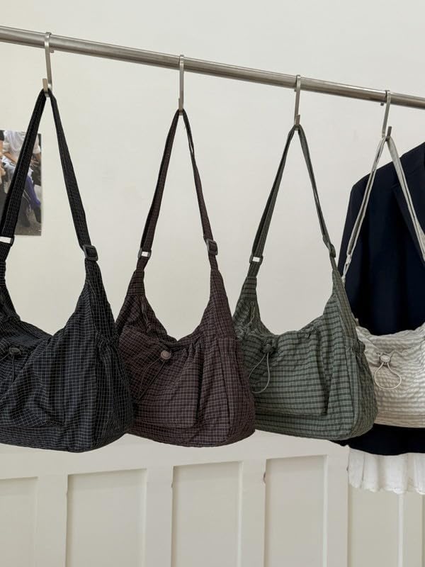 Korean Style Plaid Casual Shoulder Bag, Lightweight Checkered Crossbody Bag, Cotton Quilted Fabric with Adjustable Strap - Image 7