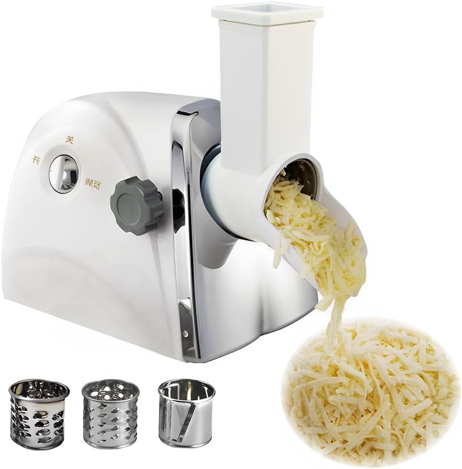300W Electric Cheese Grater Machine, Commercial Rotary Cheese Grater with 3 Revolving Blades, Quick Shred for Potato Grater, Vegetable Slicer, Cheese Grinder
