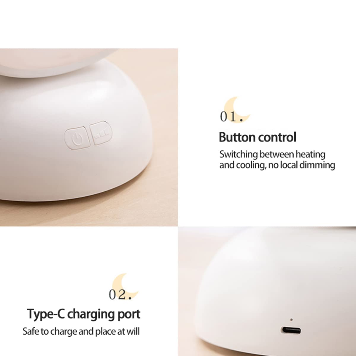 Lampka stołowa LED, lampki nocne do sypialni dla dzieci, księżycowa lampka nocna, ściemnialna, złącze USB typu C, aromaterapeutyczne lampki nocne do pokoju dziecięcego, prezenty, A