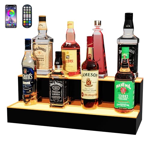Image of MESAlLUP 20 Inch 2 Tier Lighted Liquor Bottle Display Shelf, LED Bar Shelves with APP or Remote Control, Mulit Color Lighting for Home Mini Bars Decor, Restaurants & Party Use, Acrylic Stand