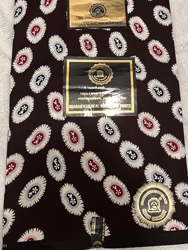 Pro Holland Wax Print Fabric, 100% Cotton, Brown with Oval Pattern Design, Guaranteed Real Wax Block Prints, 6 Yards
