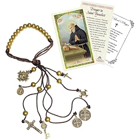 St Benedict Catholic House Blessing - with Saint Benedict Of Nursia Card, Lord's Prayer Card | Holy Patron Saint of Europe San Benito Bronze Home Door Hanger, Cards | Kit of 3 Items Cover