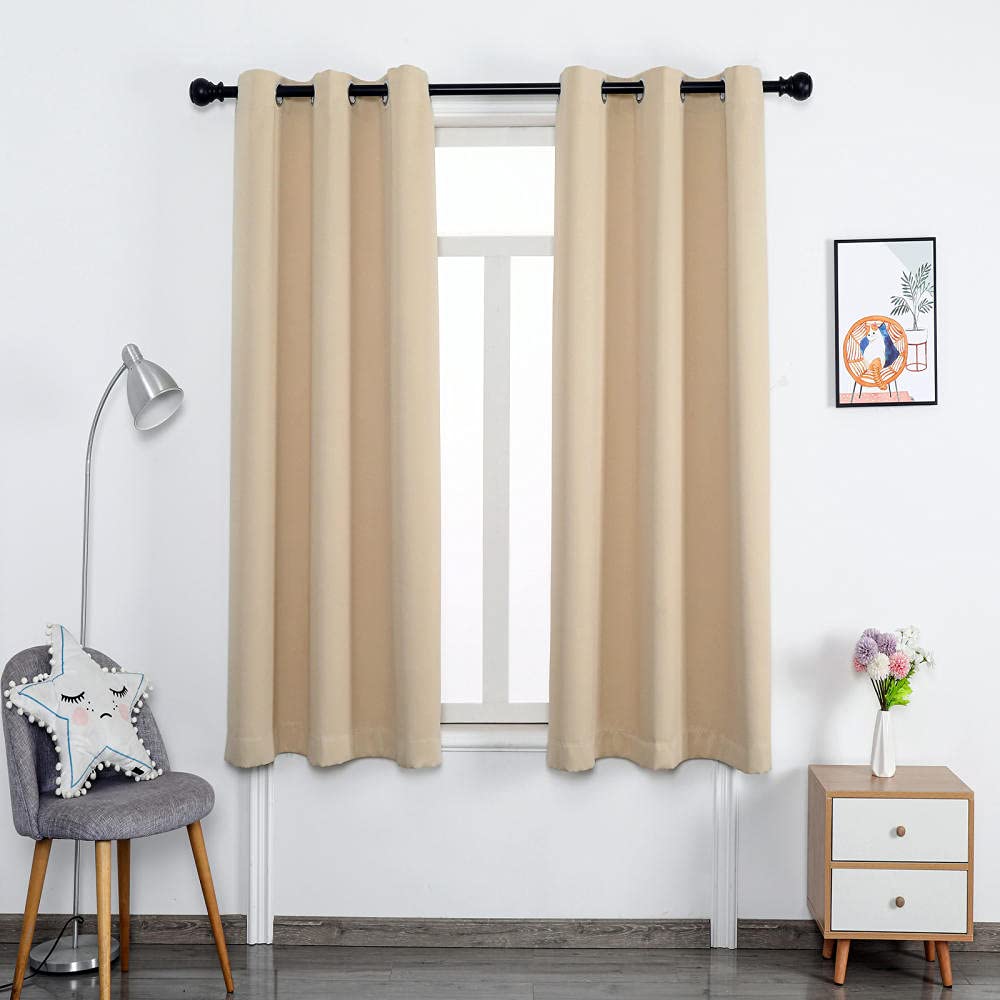 ZJXSNEH Grommet Blackout Curtains for Bedroom and Living Room Thermal Insulated Room White Breite Cream Color Width 70 x Height 58inch|2 Panels — image 1