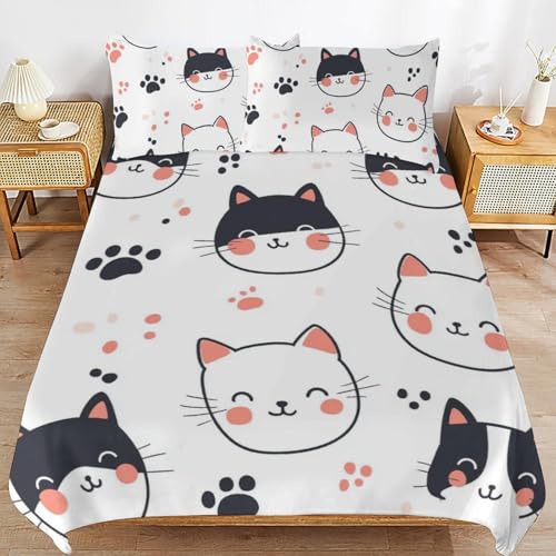 Juego de cama de gato con funda de edredón de dibujos animados de microfibra suave 2