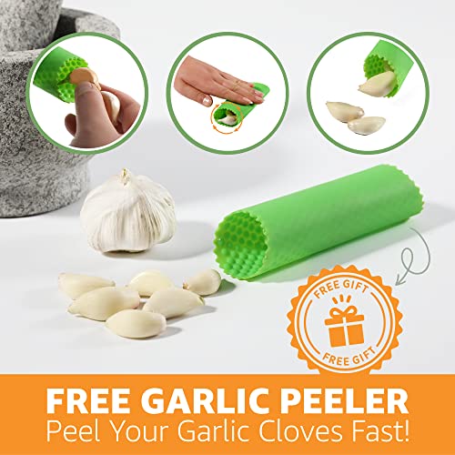 Heavy Duty Large Mortar And Pestle Set, Hand Carved From Natural Granite, Make Fresh Guacamole, Salsa, Pesto, Stone Grinder Bowl, Herb Crusher, Spice Grinder, 6.3" Wide, 2 Cup, Grey #TOP4