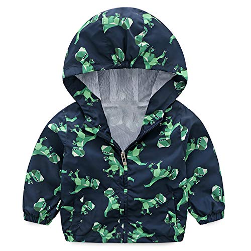 lymanchi Kid Baby Boy Dinosaur Hooded Zip Jacket Coat Windproof Casual Outerwear 756 Navy 5T