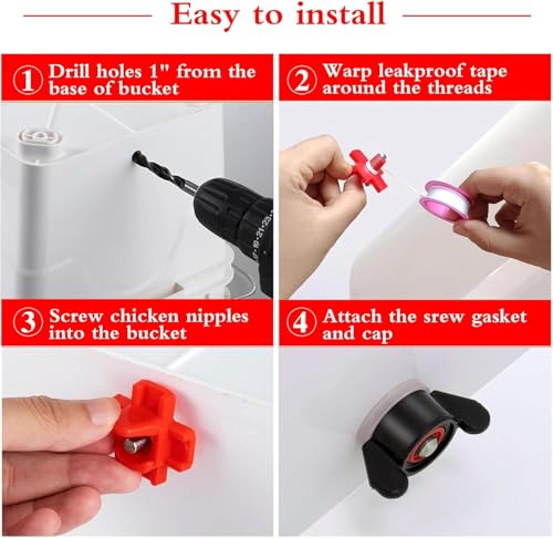 40 Pcs Horizontal Chicken Waterer Nipples with Drill Bits, Leakproof Poultry Watering System for Chicken Coop, Durable ABS Plastic & Stainless Steel, Water Saving Design for Outdoor Use - Thumbnail 7