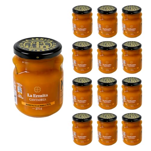 LA ERMITA Mermefruta de Mango, Dulce Intenso de Mango Natural, Sin Conservantes ni Colorantes, Ideal para Postres, Yogur y Tostadas, Tarro de vidrio, 275 g (Pack de 12 unidades)