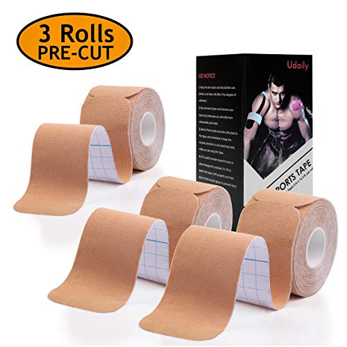 Udaily Kinesiology Tape Precut (3 Rolls Pack), Elastic Therapeutic Sports Tape for Knee