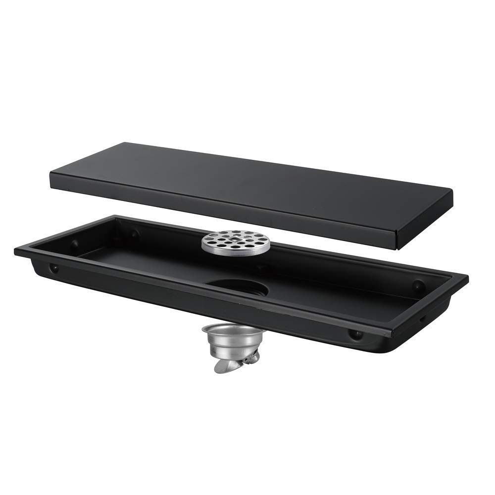 Siphon de sol rectangulaire en acier inoxydable noir 30 x 11 cm pour carrelage