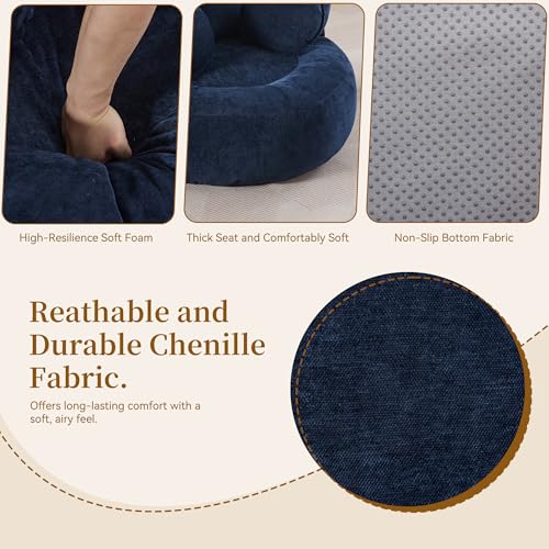 Image of WUTUTUEE Round Oversized Chair Floor Sofa Chair, Chenille Compressed Circle Chaise Lounge, No Assembly Boneless Barrel Chair, Lazy Bean Bag Couch Accent Chair for Living Room, Bedroom, Dorm,Navy