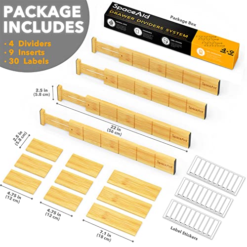 SpaceAid-Bamboo-Drawer-Dividers-with-Inserts-and-Labels-Kitchen-Adjustable-Drawer-Organizers-Expandable-Organization-for-Home-Office-Dressers-4-Dividers-with-9-Inserts-17-22-in