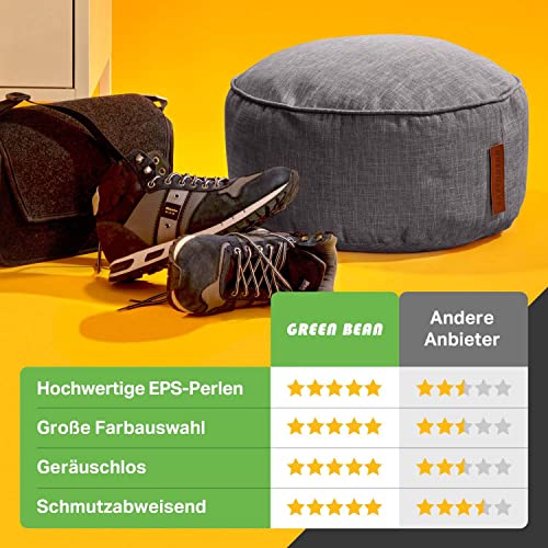 Green Bean Sitzsack-Hocker Home Linen rund 45x25cm mit EPS-Perlen Füllung - Fußhocker Sitz-Pouf für Sitzsäcke - Bodenkissen für Kinder und Erwachsene - Sitzkissen Sitzhocker Dunkelgrau