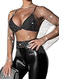 Nightclub Outfit Women Mesh Rhinestone Top Diamond Shirt S Black