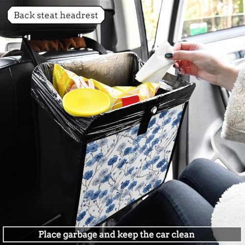 Image of Car Trash Can Organizer Bin with Adjustable Strap for Back Front Seat Console Waterproof Leakproof Collapsible Portable 11 Inch Chinese Style Cornflower