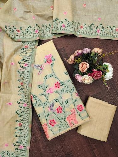 Image of DEVANGI Women's Jamdani Cotton Unstitched Suit & Dupatta Material