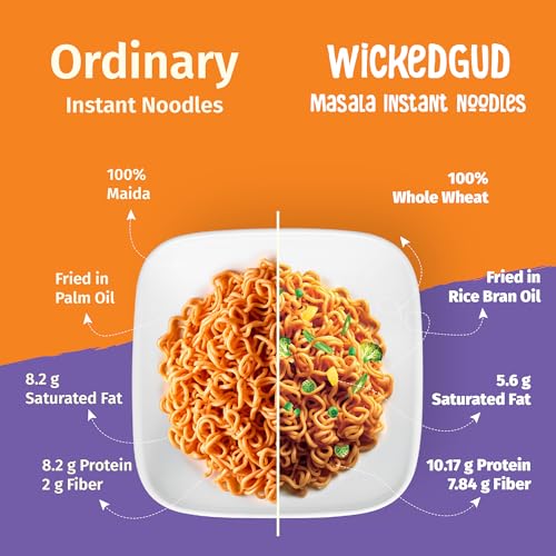 Image of WickedGud Whole Wheat Schezwan Noodles | No Maida | No Palm Oil | Source of Protein | 240 g Each (Pack of 2, Total 480 g)