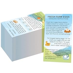 200 PCS Egg Handling Instruction Cards, Double-Sided Printing Egg Stamps with Washed/Unwashed Fresh Egg Care Accessories Card Labels for Farm Fresh Eggs (3.5” x 2”, Rustic Style)