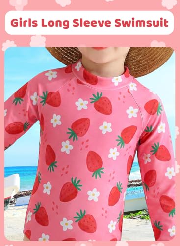 Image of Alakuoti Long Sleeve One Piece Ruffle Swimsuit for Toddler Girls Baby Girl Rashguard Shirt with UPF 50+ Sun Protection