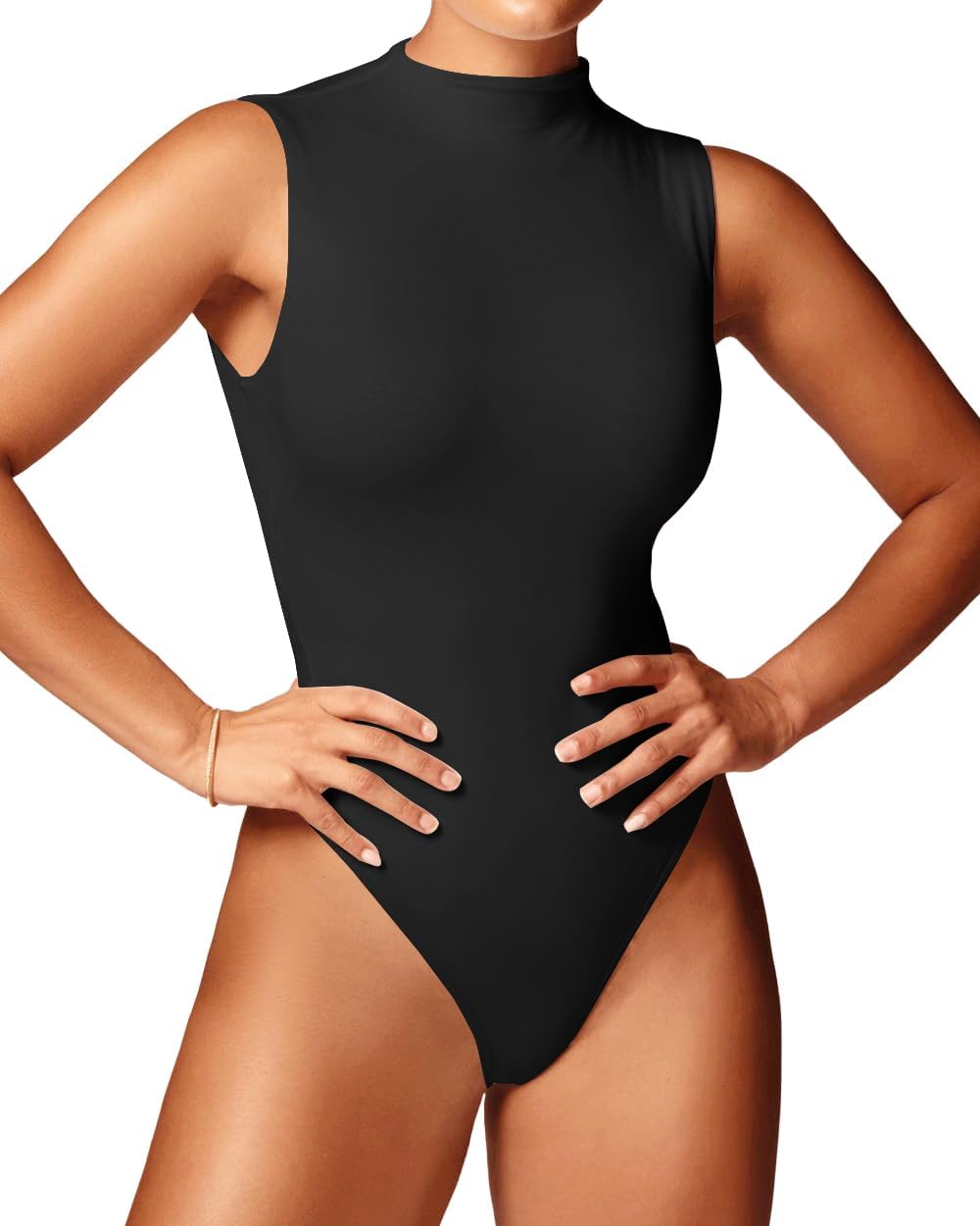 WAYMAKER Mock Neck Bodysuits for Women Sleeveless Basic Tank Top Body Suit Shirts - Image 3