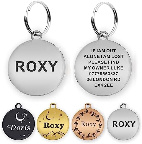 Dog Tags Engraved for Pets Personalized Dog Name Tags Dog ID Tags Small Cat Tags Large Dog Collar Tags Custom Text Stainless Steel Engraved on Both Sides(L Silver)