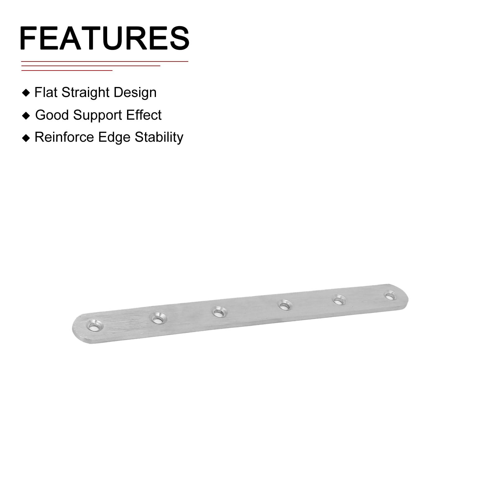 DTGN 200x20x3mm(LxWxT) Flat Straight Brace Plate -4Pack- Good for Furniture Repairing - Stainless Steel Brace Plate - Silver Tone - Image 3