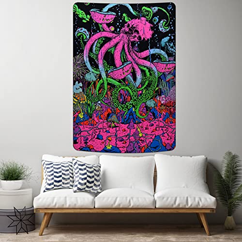 Boniboni Blacklight Skull Tapestry Uv Reactive Mushroom Tapestries Monster Octopus Tapestry Colorful Neon Plants Tapestry Glow In The Dark Tapestry Hanging For Room (51.2 X 59.1 Inches) #TOP1