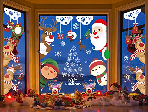 UMIPUBO NoëL Autocollants Stickers Fenetre DIY Mignonne Renne Père Noël pour Noël Accueil Boutique Décorations Flocon de Neige Bonhomme de Neige Autocollants
