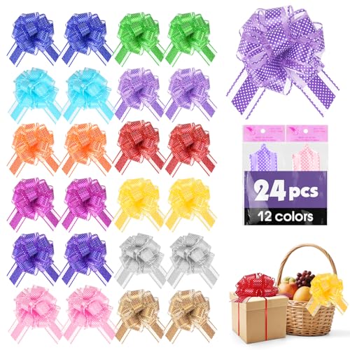 24 Pcs Large Pull Bows for Gift Wrapping 12 Colors 6 Inch Pull Bows for Present Wrapping Gift Baskets Flower Bouquets Pull Ribbon Gift Bows for Party Christmas Valentines Day Wedding Birthday.