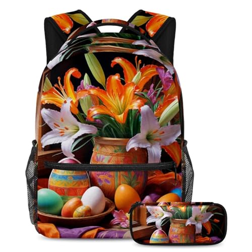 Lot de 2 cartables pour enfants multicolores avec motif œufs de Pâques