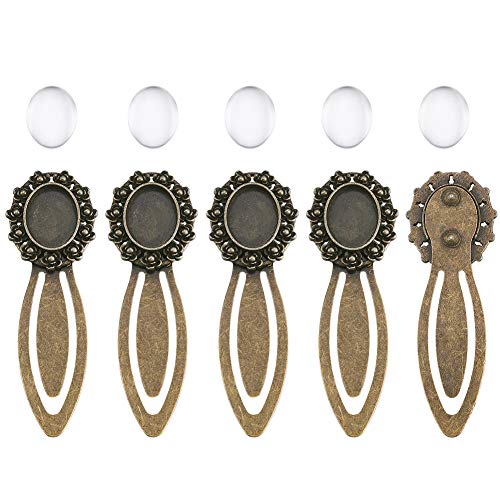Pandahall 5Sets Oval 18X13Mm Antique Bronze Portrait Bookmark Makings Sets With Alloy Cabochon Bezel Blank Cover Settings & Domed Oval Transparent Clear Glass Cabochons Magnifying Photo Image Tiles #TOP14