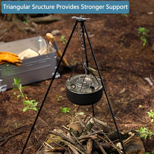 Yahpetes 31.5" Camping Tripod 3 Sections Aluminum Telescopic Campfire Tripods Portable Outdoor Cooking Tripod with Adjustable Suspension Chain and Carrying Bag for Camping(Black) by Yahpetes - Used condition - Image 4