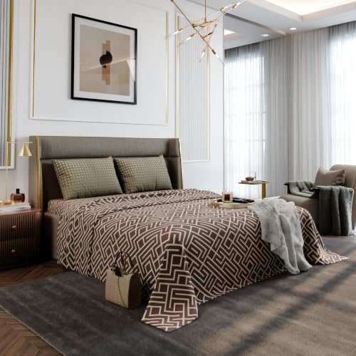 Image of Stoa Paris 100% Cotton Super King Bedsheet with 2 Pillow Covers for King & Double Beds,180TC Printed Bedding Set, Breathable, All-Season Comfort, Lightweight, Urbanscape - Mauve Labyrinth(274x274cm)