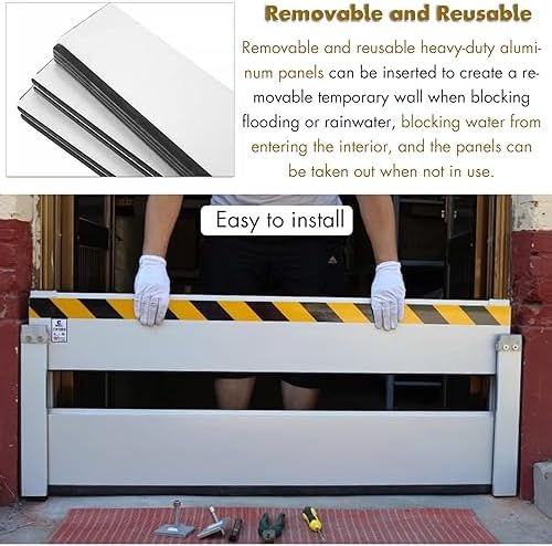 Aluminum Flood Barrier Door Barriers - 6.4FT Tall Removable & Reusable Water Stopper Shield for Residential Flood Protection, Anti-Flood Wall Unit Module Solution