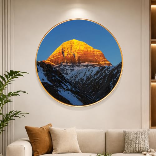 Image of PAINTINGMANTRA Mount Kailash Framed Wall Art Painting For Living Room, Himalayan Poster with frame for Wall, Decoration item for bedroom & Home, 16 Inch