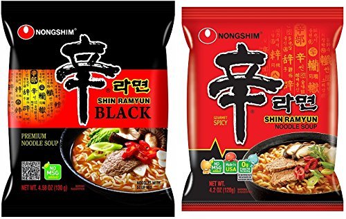 [Shin Ramyun Combo 8packs] Shin Ramyun BLACK (4 packs)+Shin Ramyun Hot Spicy Noodle (4 packs)-(Made in USA)