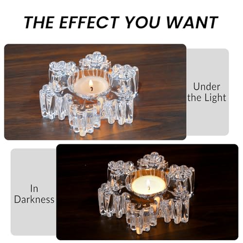 Snowflake Tealight Holders Set of 4 – Clear Glass Votive Candle Holders for Table Decor, Winter Wedding Centerpiece, Christmas Party Supplies - Image 6