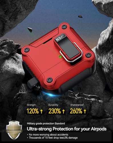 Image of Pohgelan for AirPods 4 Case with Safety Lock-Red | Magnetic Automatic Lock with Cleaning Kit&Keychain,Compatible with Magsafe