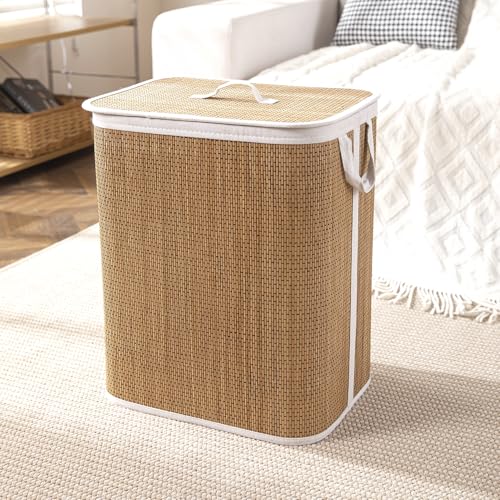 Image of HOKIPO Eco-Friendly Bamboo Laundry Basket for Clothes with Lid, Large - 60 Liter Laundry Hamper 40x30x50 cm (AR-6146)