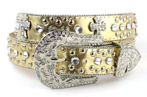 NYFASHION101 Cross Charm Rhinestone Stud Genuine Leather Belt