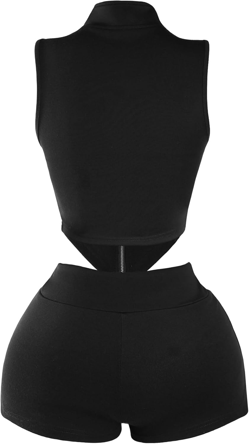 LovelyWholesale Women Zip Up Crop Tank Tops and Shorts Sets Sexy Summer 2 Piece Track Suits Outfits - Image 5