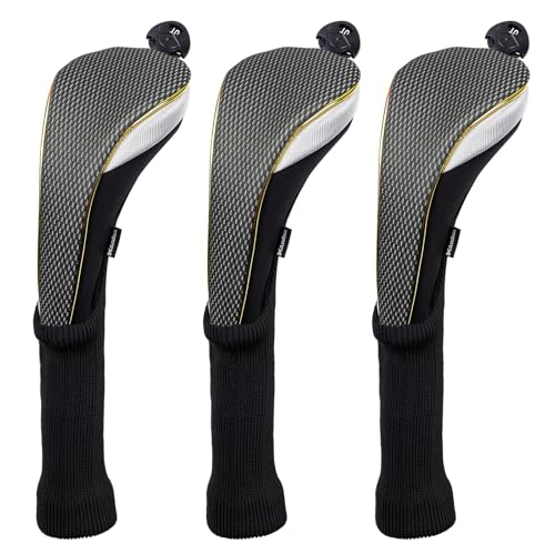 Andux 3Pcs/Set Long Neck Gold Golf Hybrids Club Head Covers with Dial No. Tag MT/HY14 (Black) by Andux - Used condition - CA$16.25
